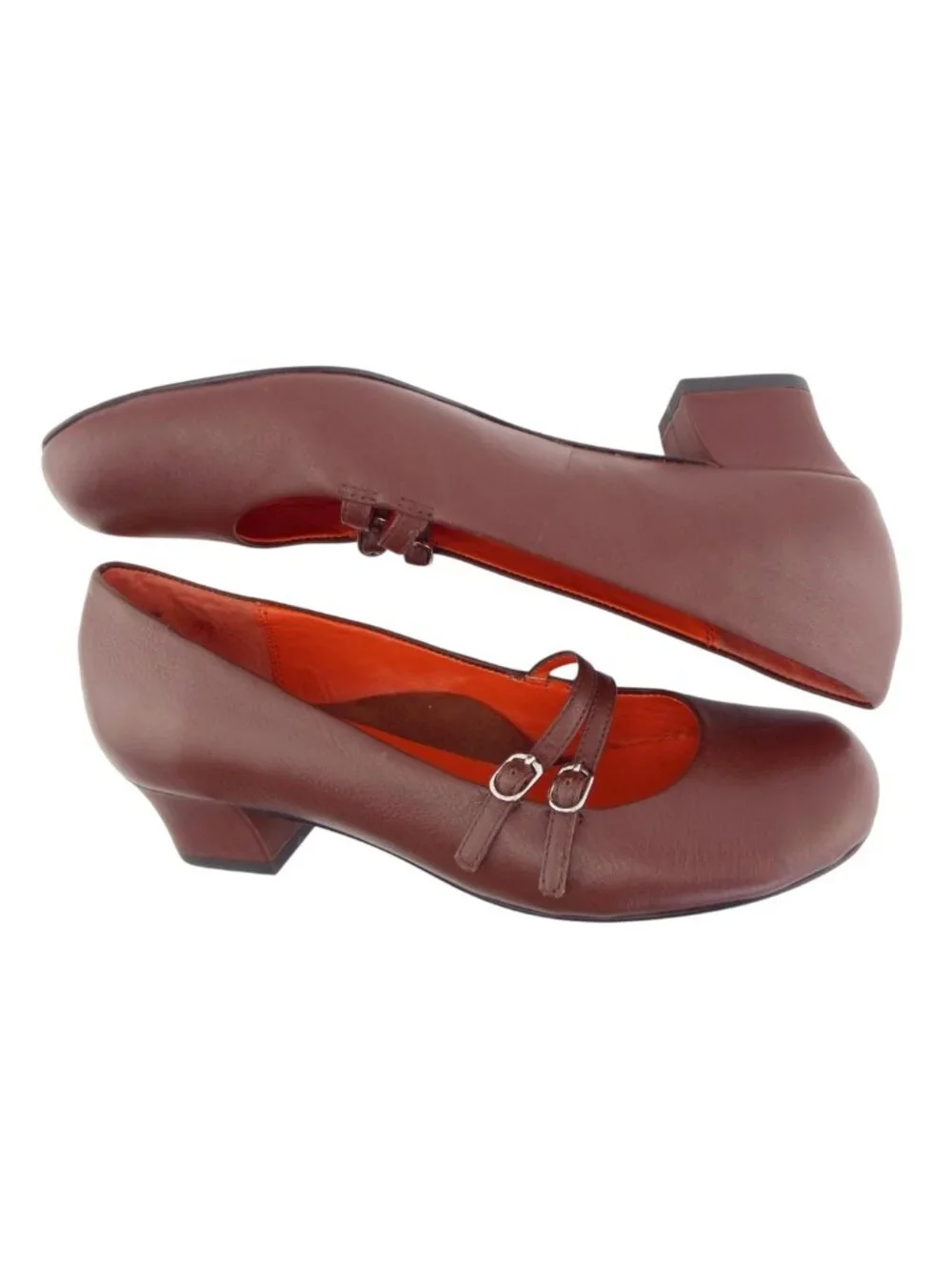 TARYN by TARYN ROSE Brown Leather Buckled Mary Jane Block Heel Pumps 9